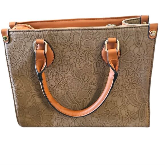 Elegant Brown Floral Handbag - Picture 3 of 7